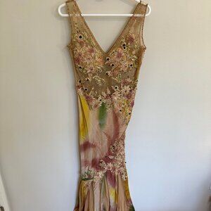 Couture silk and beaded gown with matching scarf
